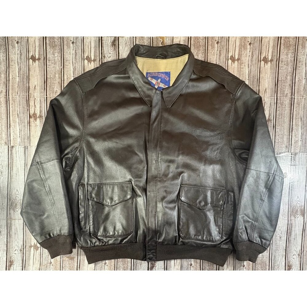 Airborne Leathers Lined Flight Bomber Jacket Size 3XL color Brown Vintage